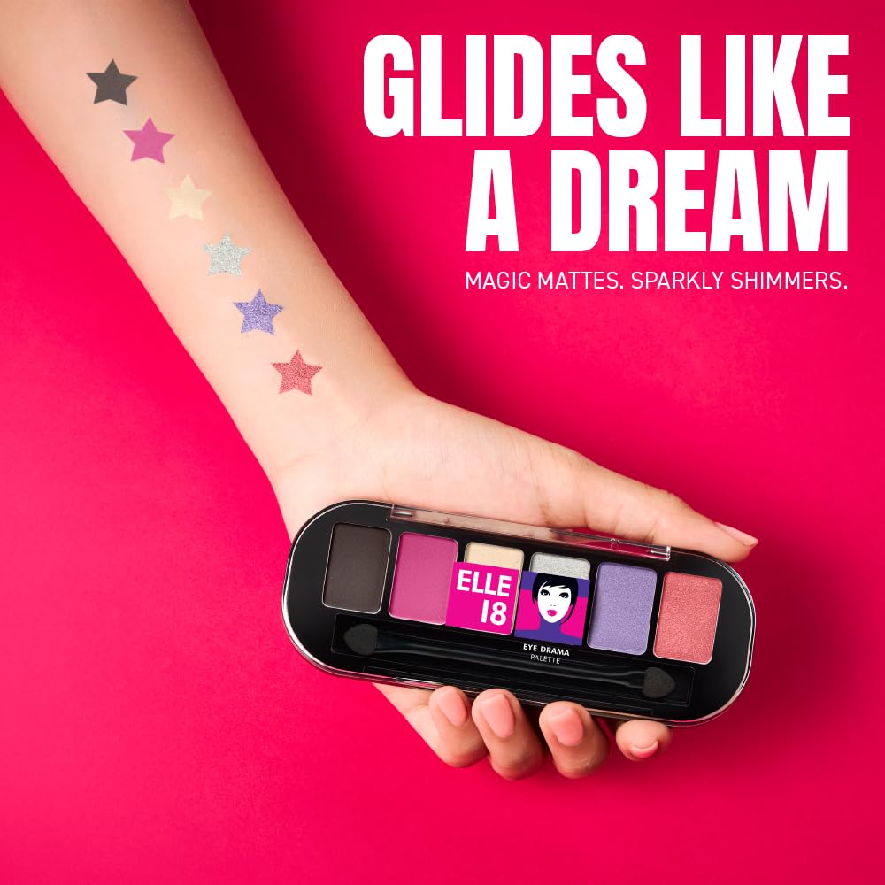 Lakmé Elle18 Shimmery Eyedrama Powder Palette 02Flirty, 1 Count,Multicolor