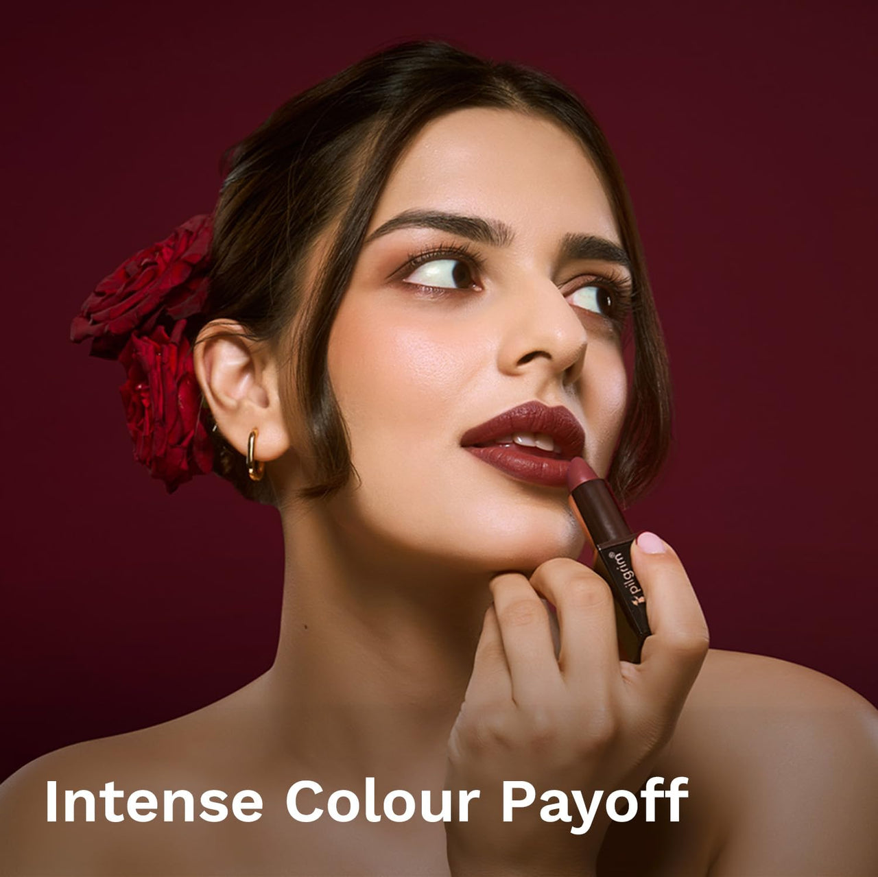 Pilgrim Matte Me Up Bullet Lipstick 4.2g | Creamy, Lightweight, Bold, Non Drying | SPF 30 | Enriched With Hyaluronic Acid & Spanish Squalane | Lipstick for dusky skin tone | Burgundy Blaze -24