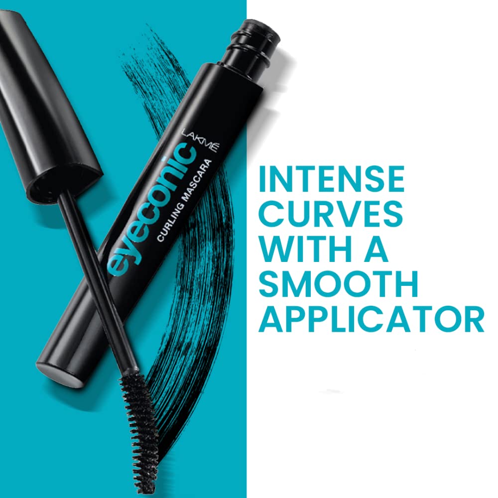 Lakmé Eyeconic Curling Mascara For Women, 9ml | Black Waterproof Mascara | Eye Mascara with Smart Curl Brush for Voluminous, Smudge-Proof Lashes (Pack of 2)