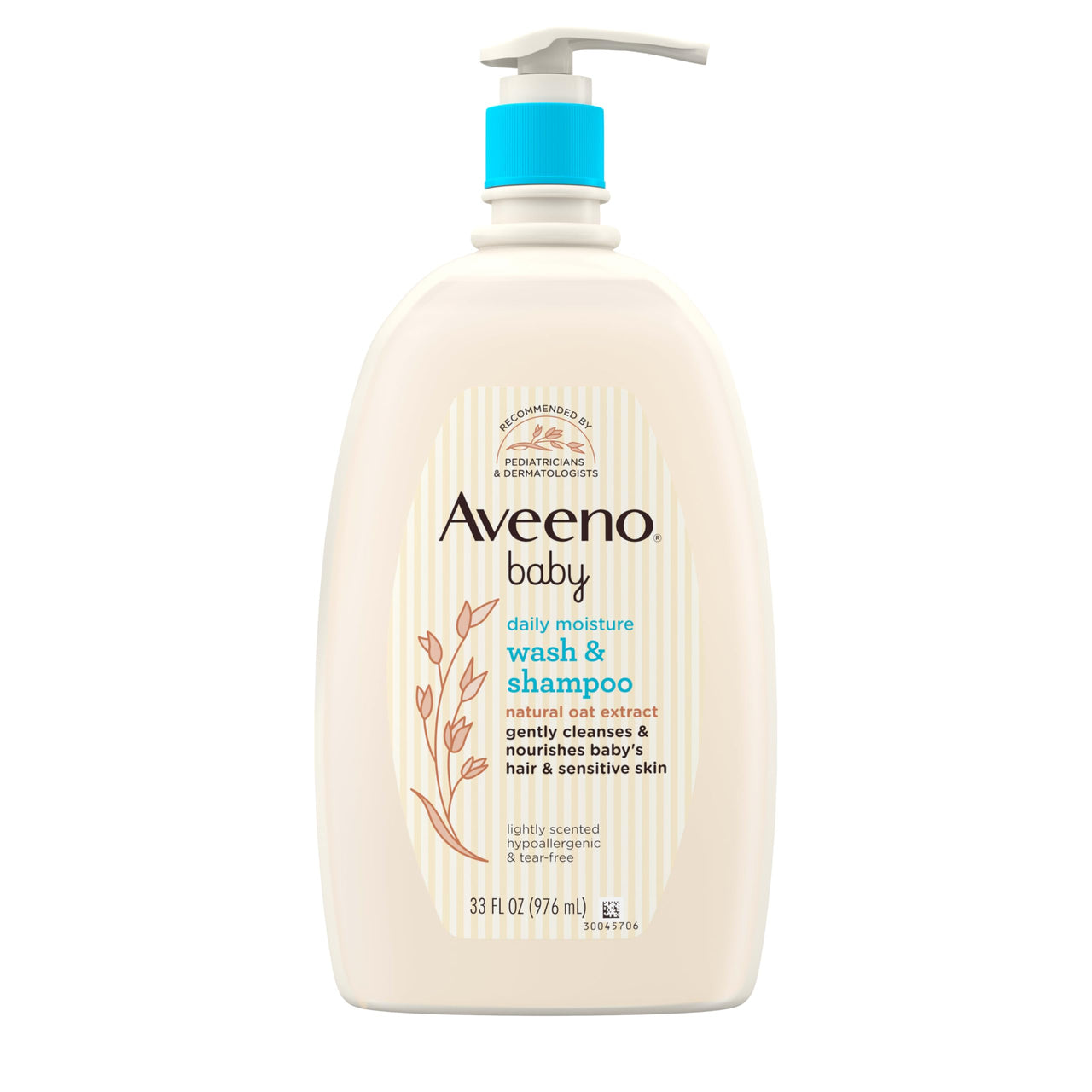 Aveeno Baby Gentle Wash and Shampoo with Natural Oat Extract, Tear and Lightly Scented, 33 fl. Oz (976ml)