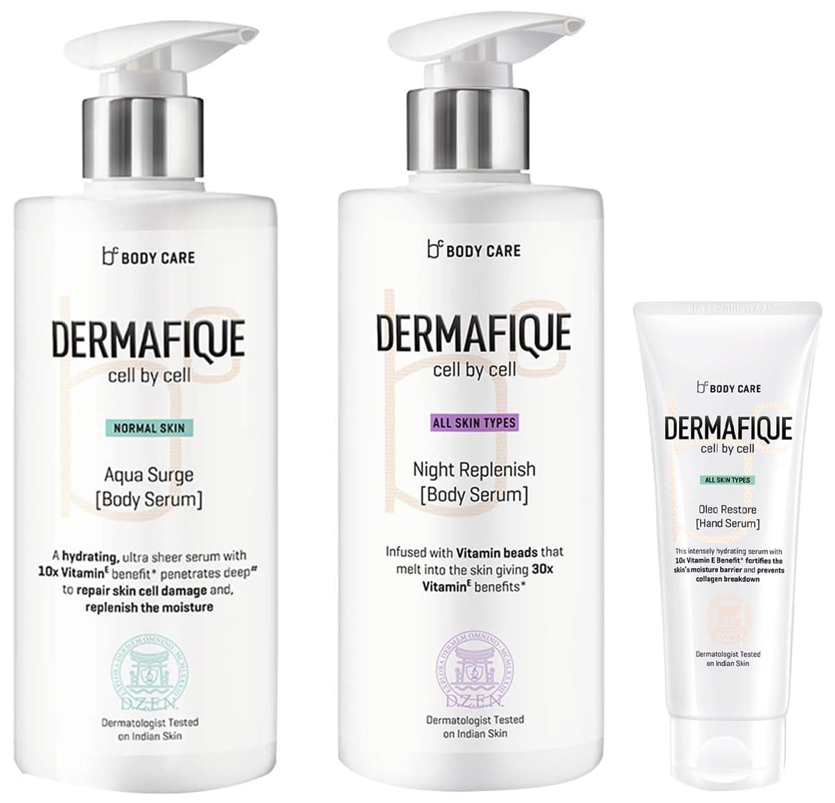 Dermafique Aquasurge Body Serum&Dermafique Night Replenish Body Serum&Dermafique Oleo Restore Hand Serum