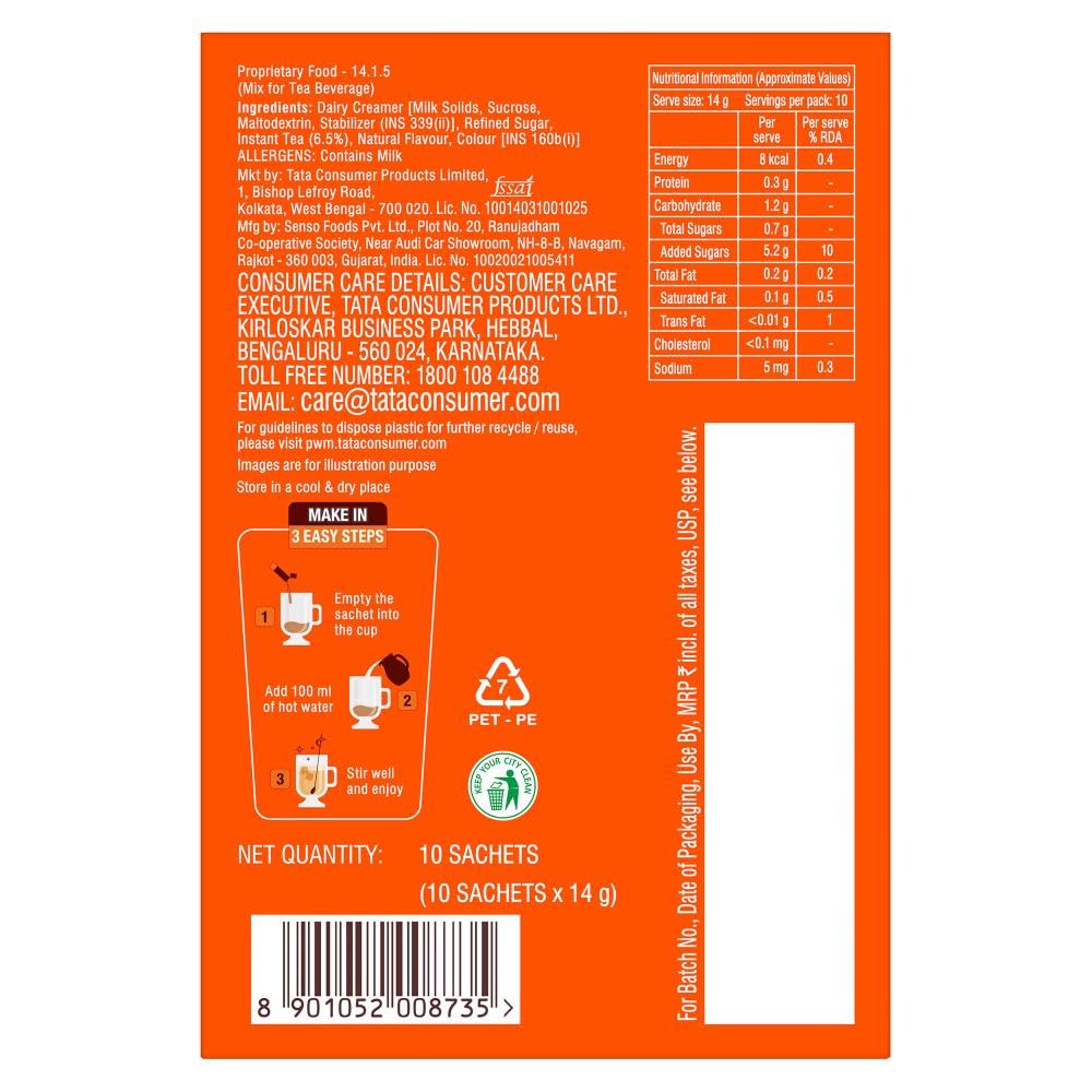 Tata Tea Gold All-in-1 Instant Premix Masala Tea, 14g Per Serve, Quick & Easy To Make Masala Chai, 10 Sachets