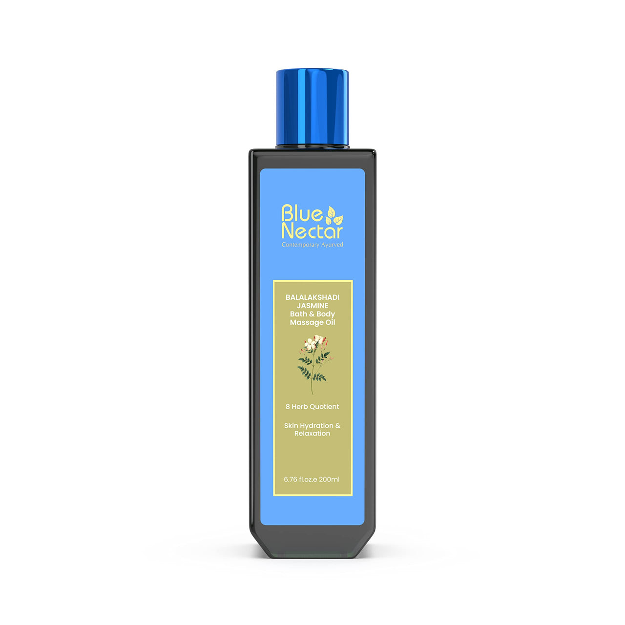 Blue Nectar Body Oil for Women & Men |Bath & Body Massage Oil with Ashwagandha & Natural Jasmine Oil | Plant Based Aromatherapy (8 Herbs, 200 ml)