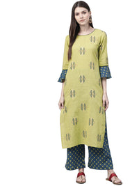 Vaamsi Cotton Printed Kurta & Palazzo Set (VKSET1006_Green)