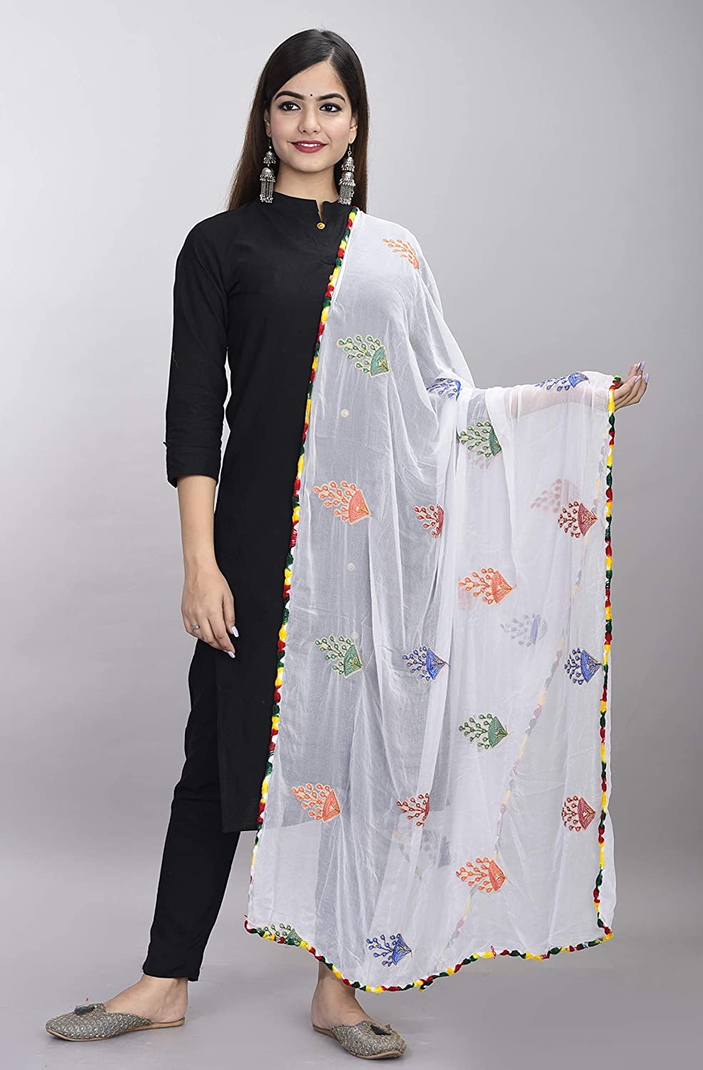 DIAMO Women's  Phulkari Chiffon Dupatta