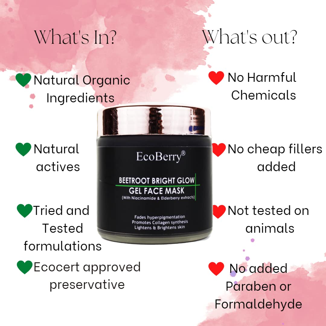 Beetroot Bright Glow Gel Face Mask Brightening & Glowing Skin, Hydration, Anti-Ageing, Natural, Chemical Free, Paraben Free | Vegan