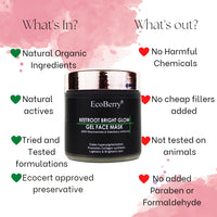 Beetroot Bright Glow Gel Face Mask Brightening & Glowing Skin, Hydration, Anti-Ageing, Natural, Chemical Free, Paraben Free | Vegan