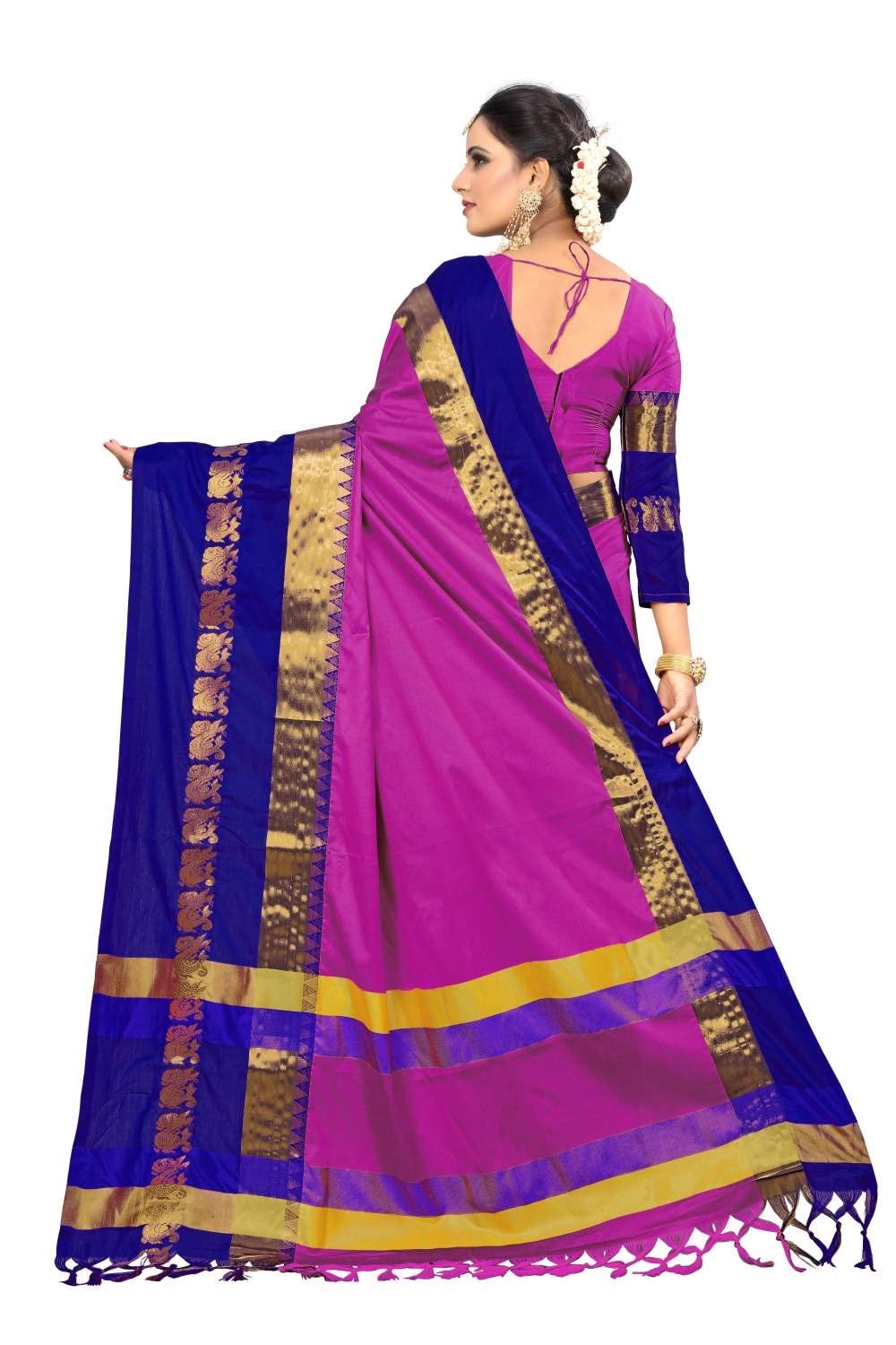 PAREVDEE Women's  Dobby Cotton Saree With Blouse Piece
