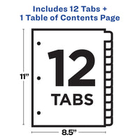 Avery 12 Tab Dividers for 3 Ring Binders, Customizable Table of Contents, Multicolor Tabs, 1 Set (11141) 12 tabs