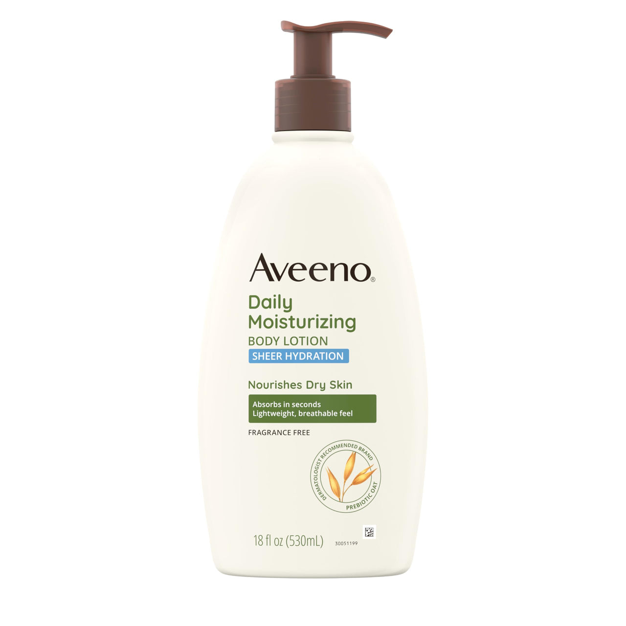 Aveeno Sheer Hydration Daily Moisturizing Lotion for Dry Skin with Soothing Oat, Lightweight, Fast-Absorbing & Fragrance-Free Intense Body Moisturizer, 18 fl. Oz, 530ml