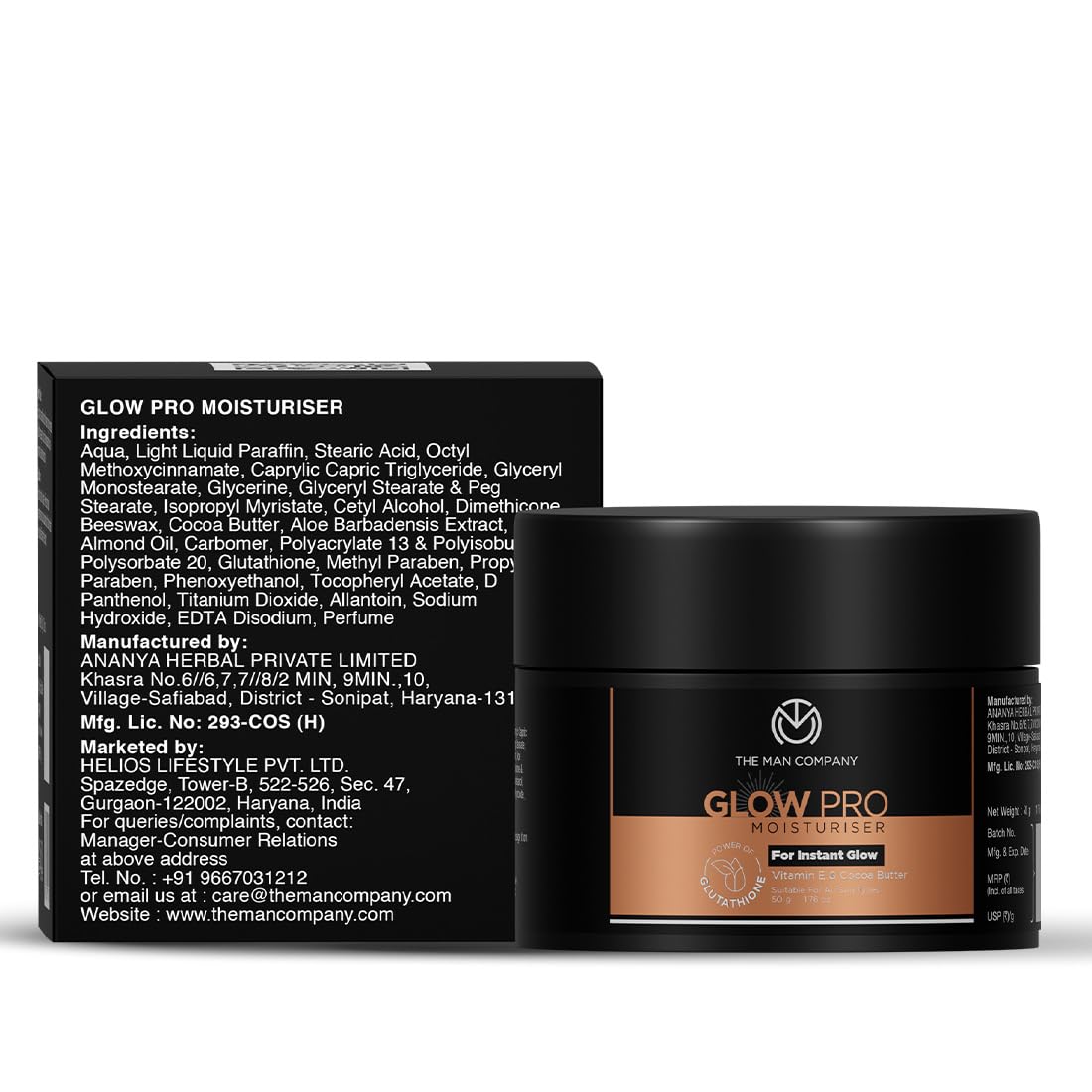The Man Company Glow Pro Non-Sticky Daily Moisturizer for Face | Moisturizes, Hydrates with Glutathione, Vitamin E & Cocoa Butter | Face Moisturizer Cream for Men - 50 gm