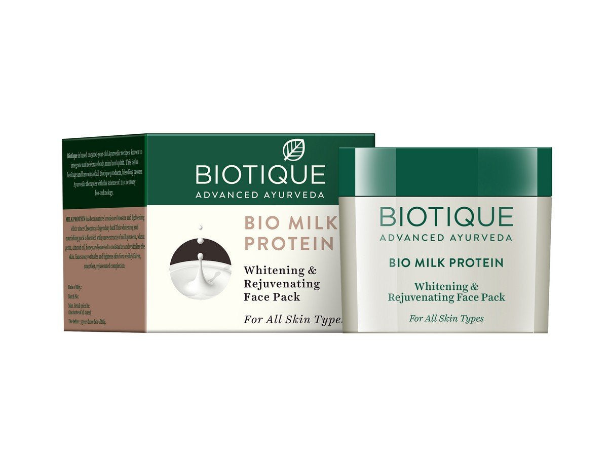 Biotique Bio Milk Protein Whitening & Rejuvenating Face Pack For All Skin Types, 50g & Bio Fruit Whitening & Depigmentation & Tan Removal Face Pack, 75g