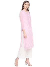 Ada Lucknowi Hand Embroidered Chikankari Women's  Georgette Kurta Kurti with Slip