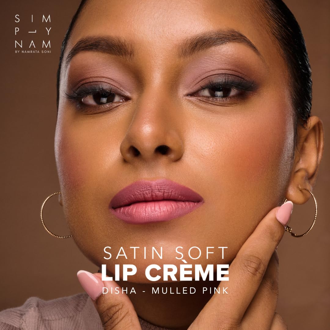 SIMPLYNAM Satin Soft Lip Crème – Mulled Pink | 1 Swipe Full Coverage | Hydrating, Creamy Matte Finish | 16 Hour Stay | Transfer-Proof & Smudge-Proof | Infused with Peptides & Squalane | Vegan