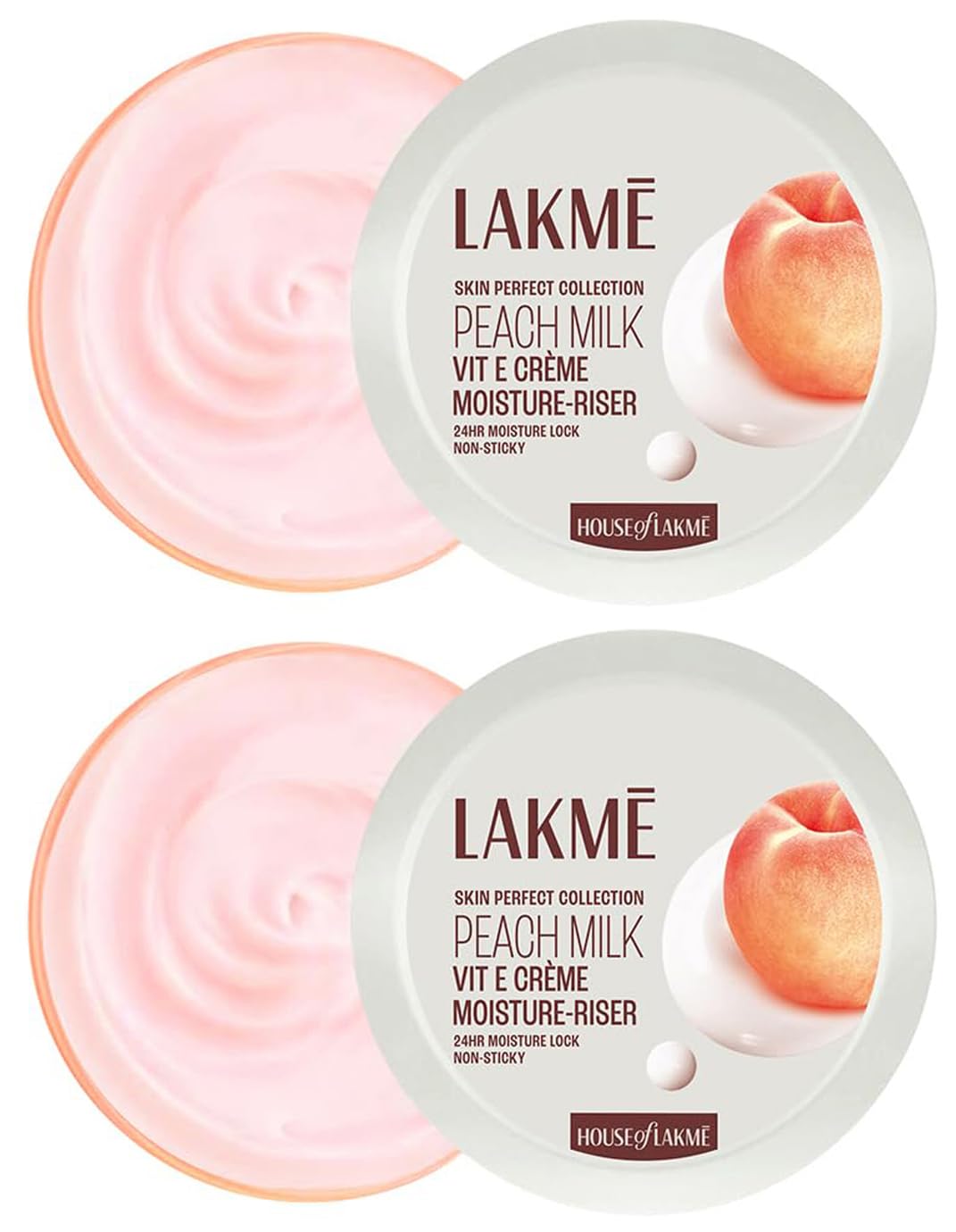 Lakmé Peach Milk Soft Crème Moisturizer for Face 100 g, Daily Lightweight Whipped Cream with Vitamin E for Soft, Glowing Skin - Non Oily 24h Moisture (Pack of 2)