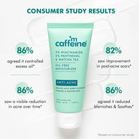 mCaffeine 10% Niacinamide & Panthenol, Vitamin B5 Oil-Free Moisturizer for Acne with Matcha Tea| Lightweight Hydration & Soothes Skin | Non-greasy, Fragrance-Free | For Oily, Acne Prone Skin - 50ml