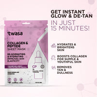 Twasa Collagen & Peptide Serum Face Sheet Mask | Face Mask for Glass Skin | Collagen Mask for Hydrating Overnight Mask, Pore Minimizing (20ml) - Pack of 1