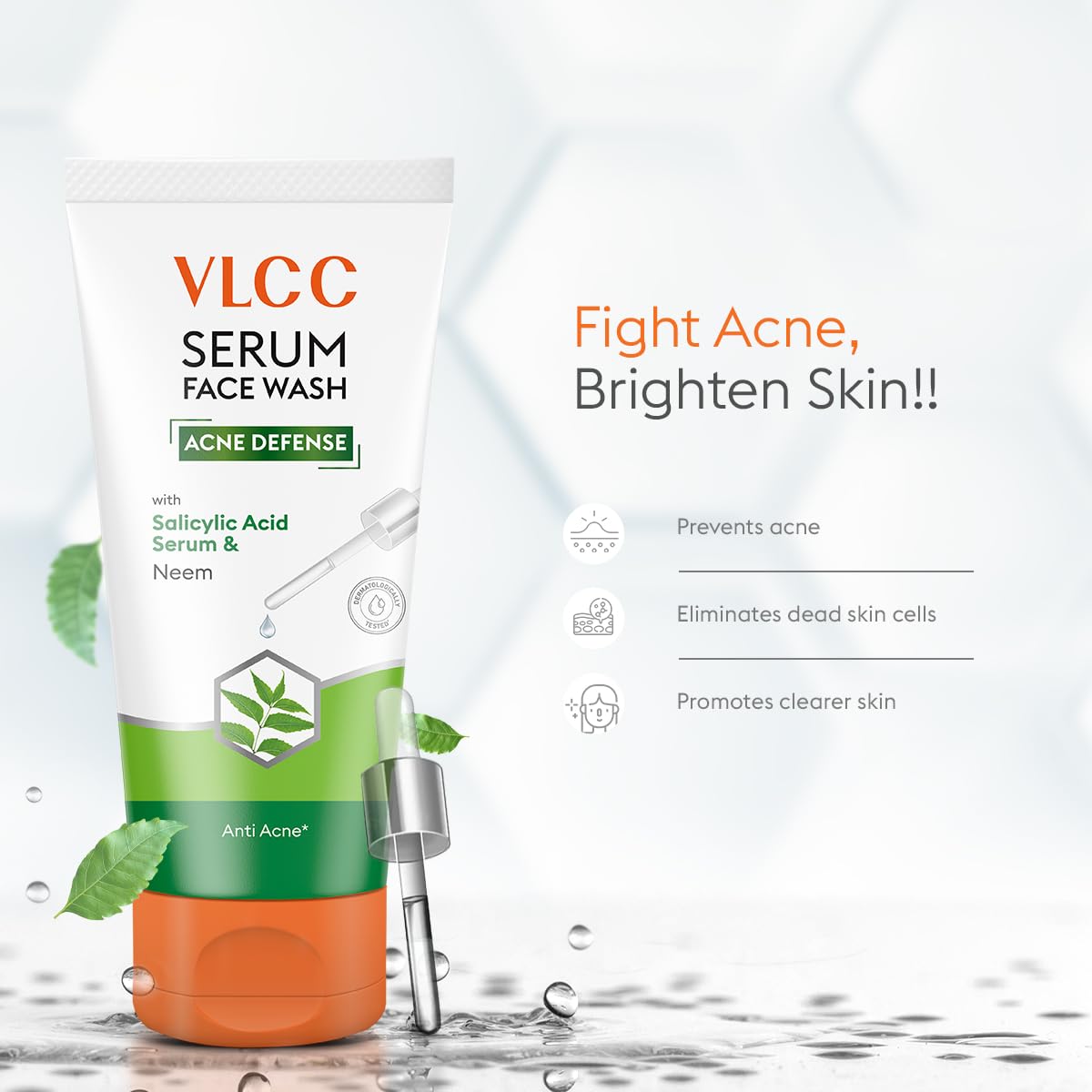 VLCC Serum Facewash - 100ml | with Salicylic Acid Serum to Unclog Pores & Neem to Prevent Acne | Dermatologically Tested | Kills 99% germs that cause acne