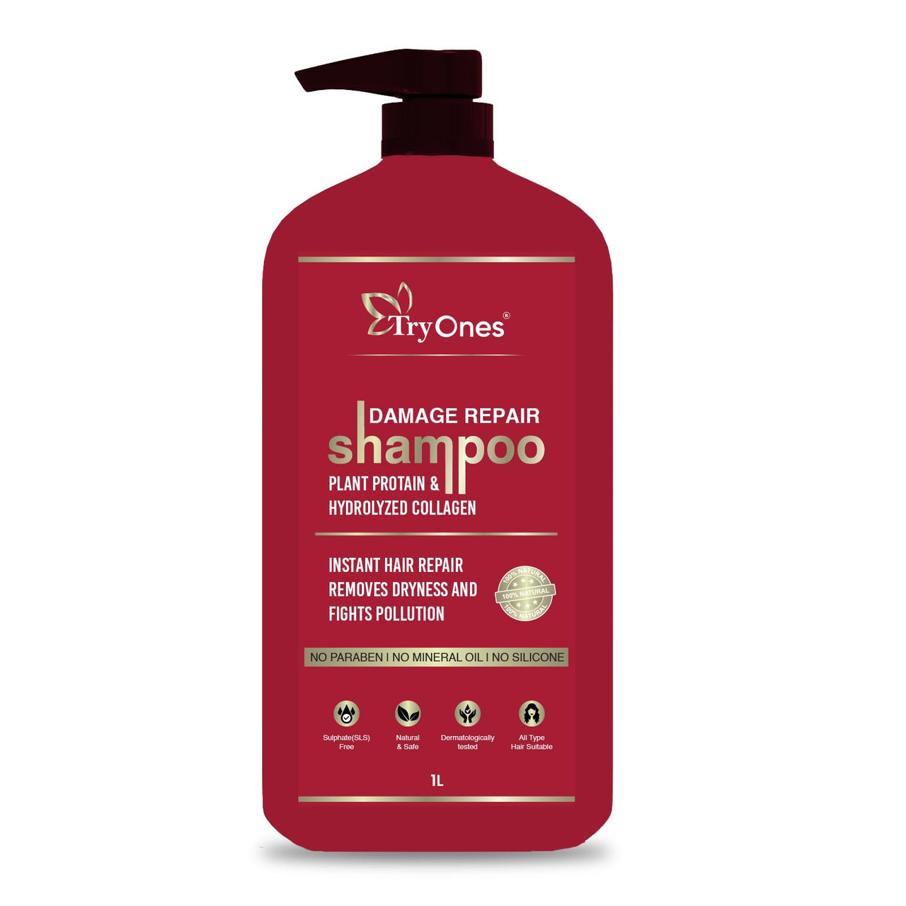 TryOnes Damage Repair Shampoo | Instant Hair Repair/Removes Dryness and Fight Pollution | For Damaged, Dry & Frizzy Hair | For Women & Men_1000 ML