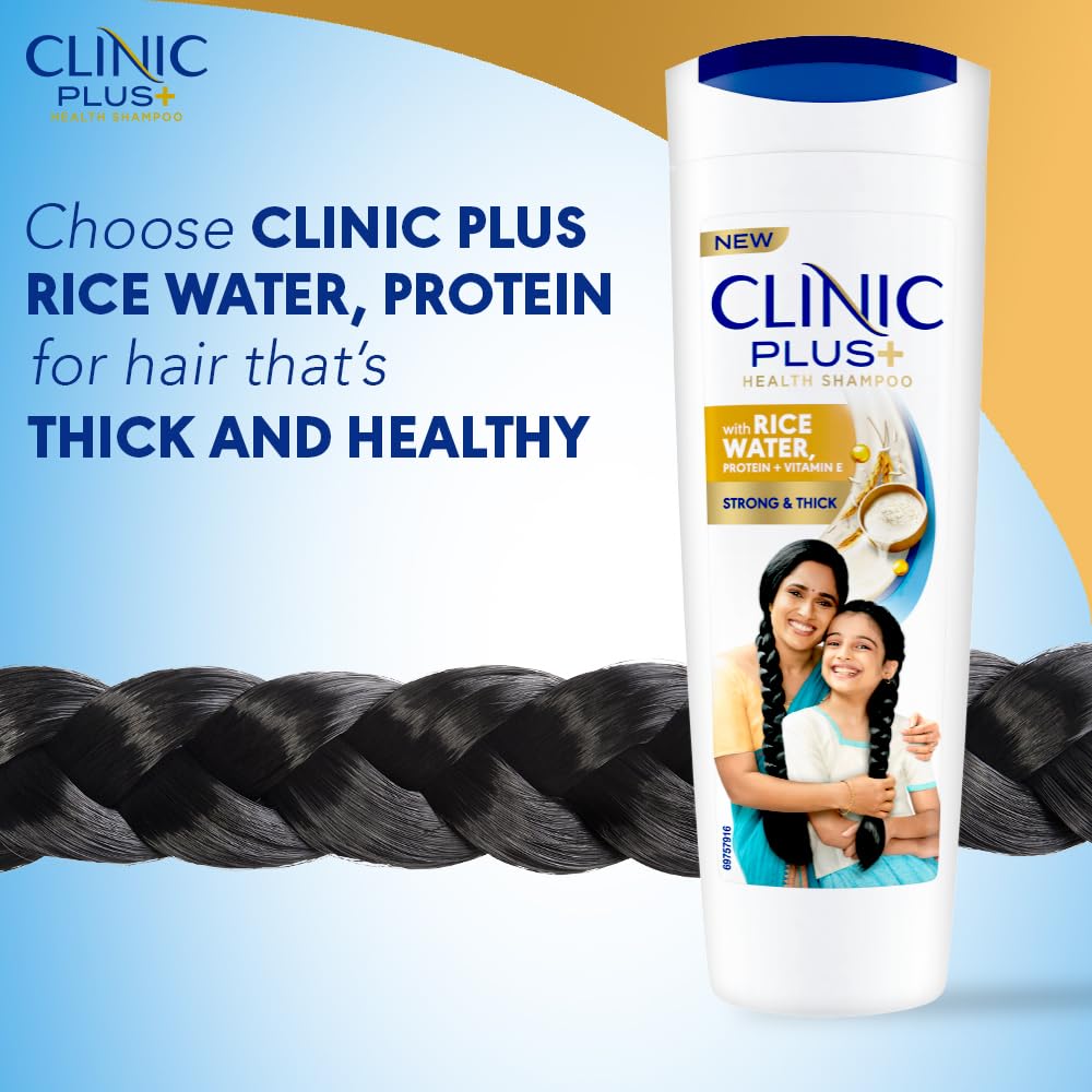 Clinic Plus Strong & Thick Shampoo with Rice water,Protein & Vitamin E for Hair Strengthening, Breakage Reduction and Thicker Hair,355 ml.