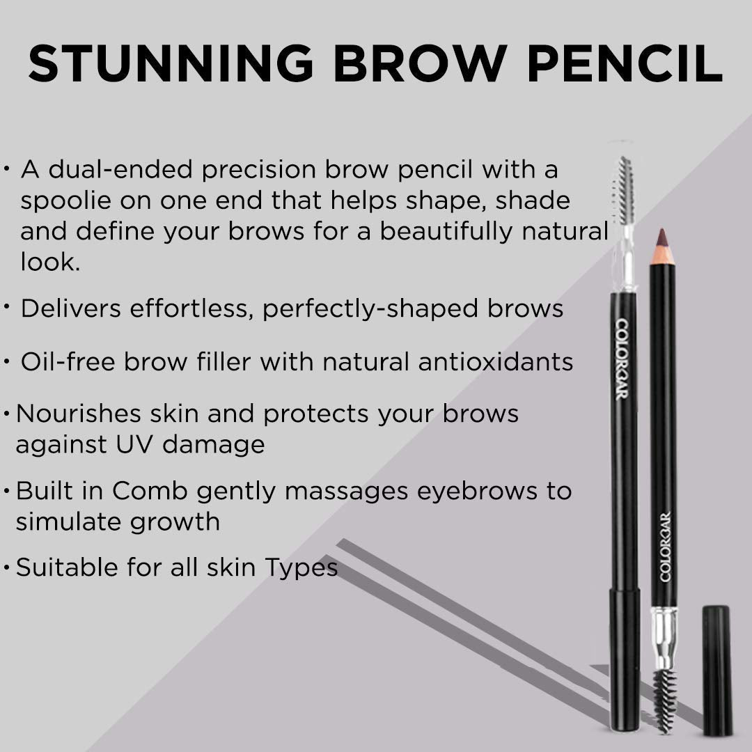 Colorbar Stunning Brow Pencil Chestnut, Dark Brown, 1.08g | Lightweight | Smudgeproof | Oil free formula