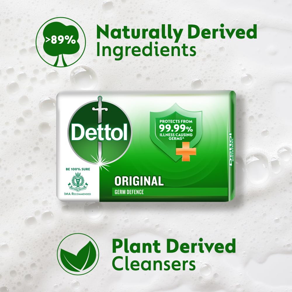 Dettol Original Germ Protection Bathing Soap Bar (400gm) | Kills 99.99% germs, 100g - Pack of 12