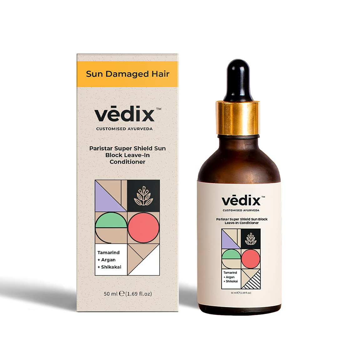 Vedix Leave In Conditioner, Customised Ayurvedic Paristar Super Shield Sun Block, For Sun Damaged and Dry Hair, Decreases Frizz, Moisturizes and repairs dull hair With Argan + Jojoba + Almond - 50ml