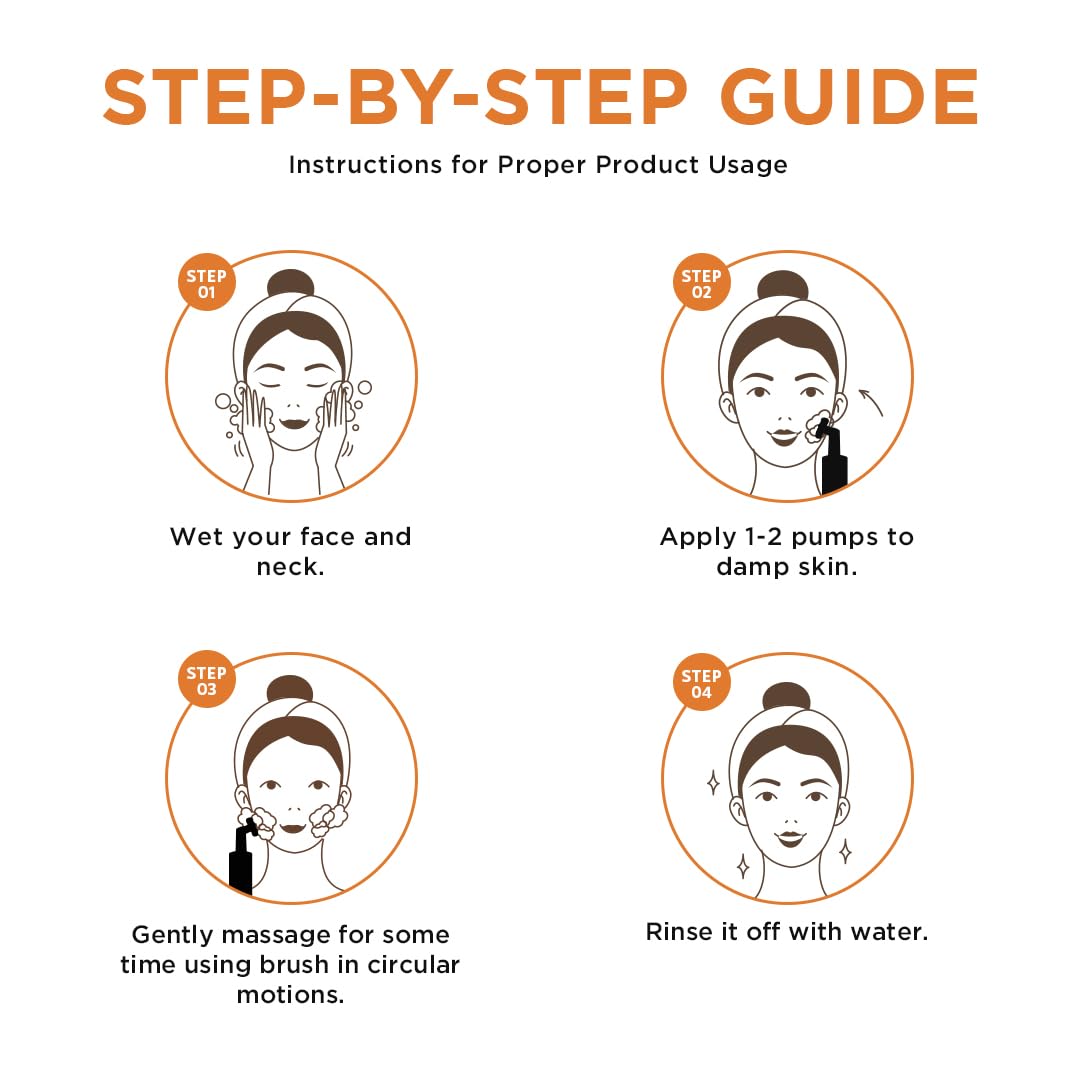 Orgatre Vitamin C Foaming Face Wash with Built-in Silicon Brush For Women & Men| Niacinamide Foaming cleanser for Acne prone Skin | | Vitamin C Face Wash |For Oily and dry Skin | 100 ml