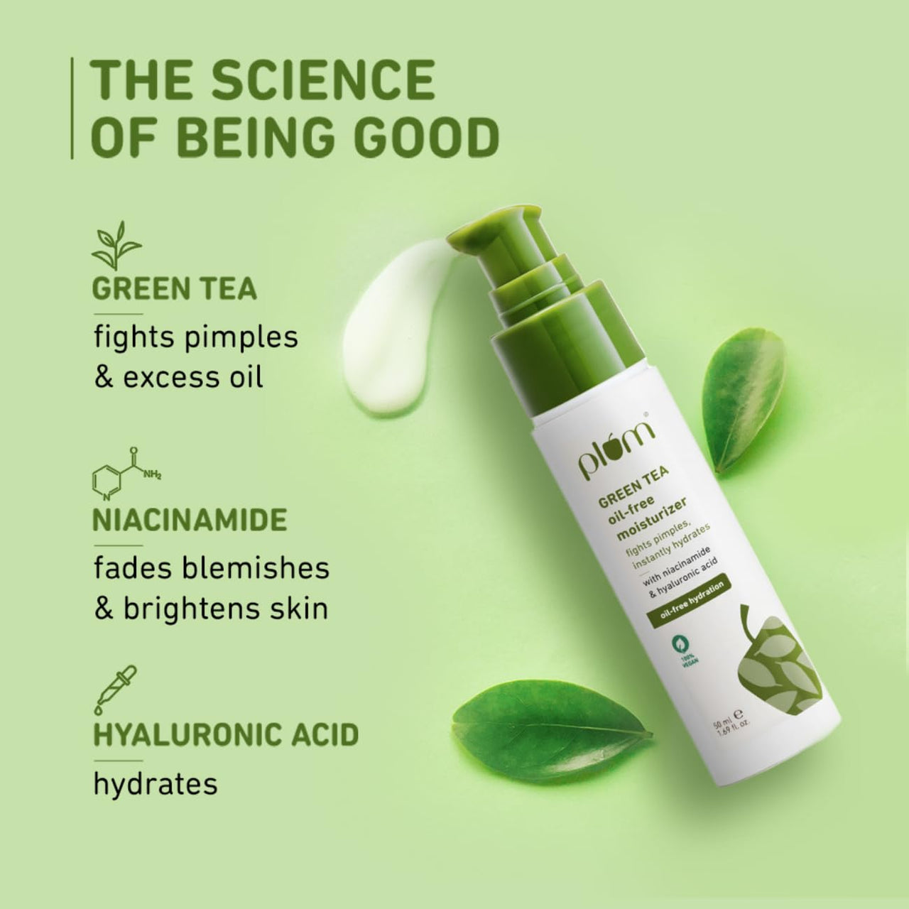 Plum Green Tea Oil-Free Face Moisturizer | With Niacinamide & Hyaluronic Acid | Fights Pimples & Hydrates | Fades Blemishes & Brightens Skin | Non-Sticky & Long-Lasting Moisturizer for Face | 50ml