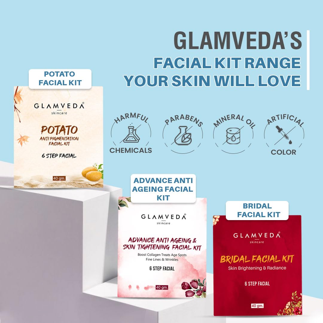 Glamveda Hyaluronic Acid Hydra boost Facial Kit | Salon Like Glow | 6 Step Facial Kit| SLS & Paraben Free| 40gm (Hydra Boost)