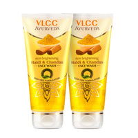 VLCC Ayurveda Skin Brightening Haldi & Chandan Face Wash - 100ml X 2 - For Skin Brightening | Paraben & Colorant Free | Chamomile Oil, Yastimadhu & Haridra Extract
