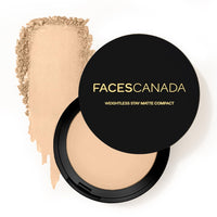 Faces Canada Combo - Weightless Matte Compact SPF-20 Vitamin E & Shea Butter Natural (9gm) & Magneteyes Kajal (0.35gm)