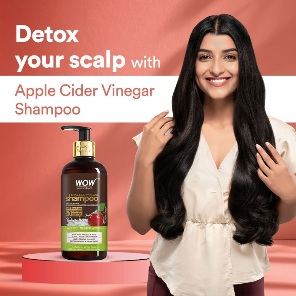 WOW Skin Science Apple Cider Vinegar Shampoo with DHT Blockers | Gentle & Natural Detox Formula that Helps Remove Buildup | For Men & Women 300ml