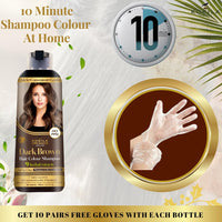 Kokila NO PPD Shampoo Hair Colour - Dark Brown 400ml for Women and Men | Natural Extracts | Colours Hair in 10 Minutes | Ammonia Free, Paraben Free - 10 Pair Free Gloves