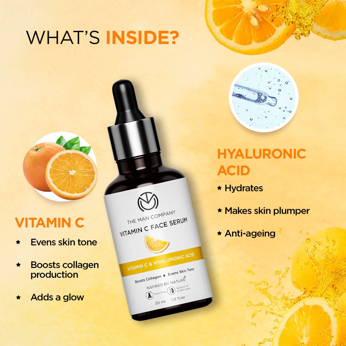 The Man Company Skin Care Kit with Vitamin C Face Wash, Face Serum, Daily Moisturising Cream, No Gas Perfume for Men & Charcoal Sheet Mask | Enriched with Hyaluronic Acid - Pack of 5