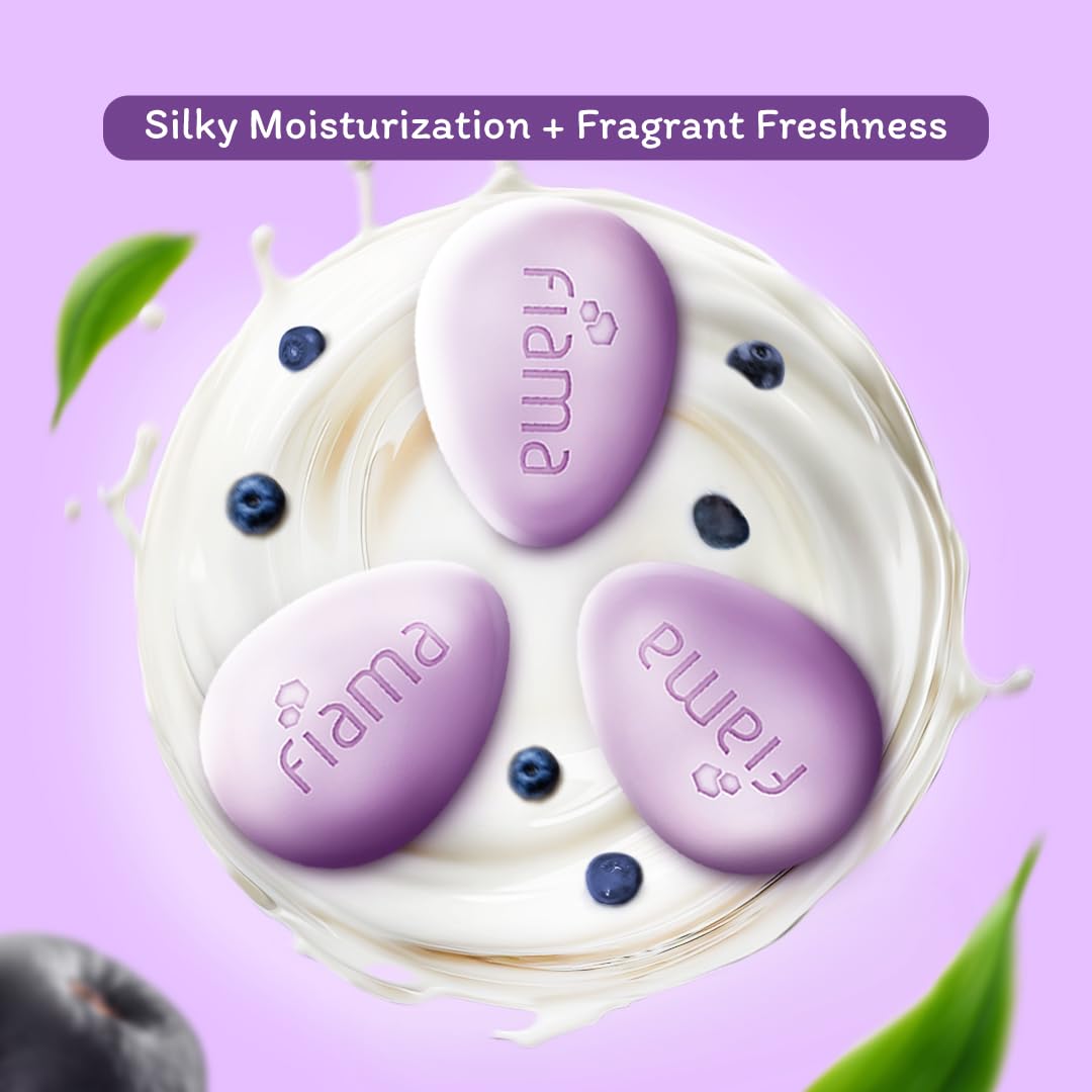 Fiama Moisturizing Soap Bar, Japanese Hokkaido Milk & Acai Berry, Soap Pack of 3, Non-Sticky Moisturized Skin, 1/3rd Skin Moisturizers, Vitamin F, Fragrant Freshness