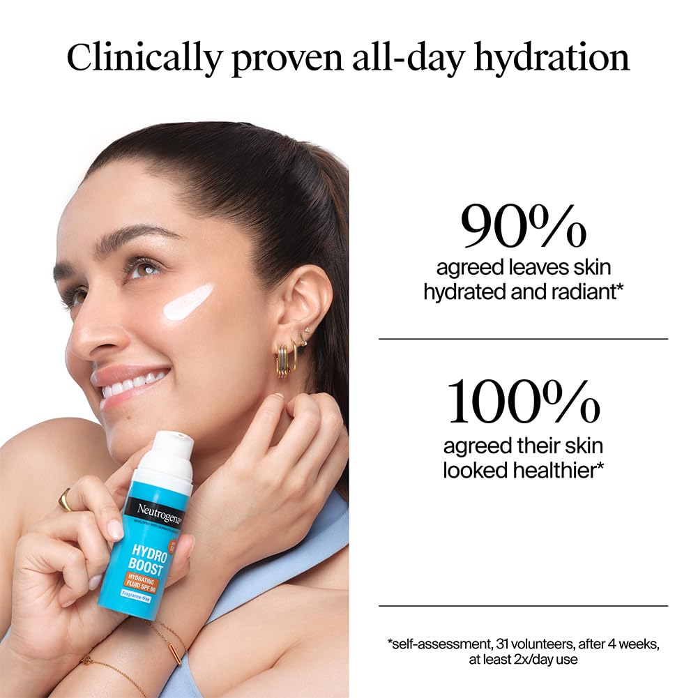 Neutrogena Hydro Boost Face Sunscreen SPF50+ PA++++ | Hyaluronic Acid & Niacinamide | UVA, UVB and Long UVA protection | Oily & Sensitive Skin | Non Greasy & No White Cast | Hydrating Fluid | 50ml
