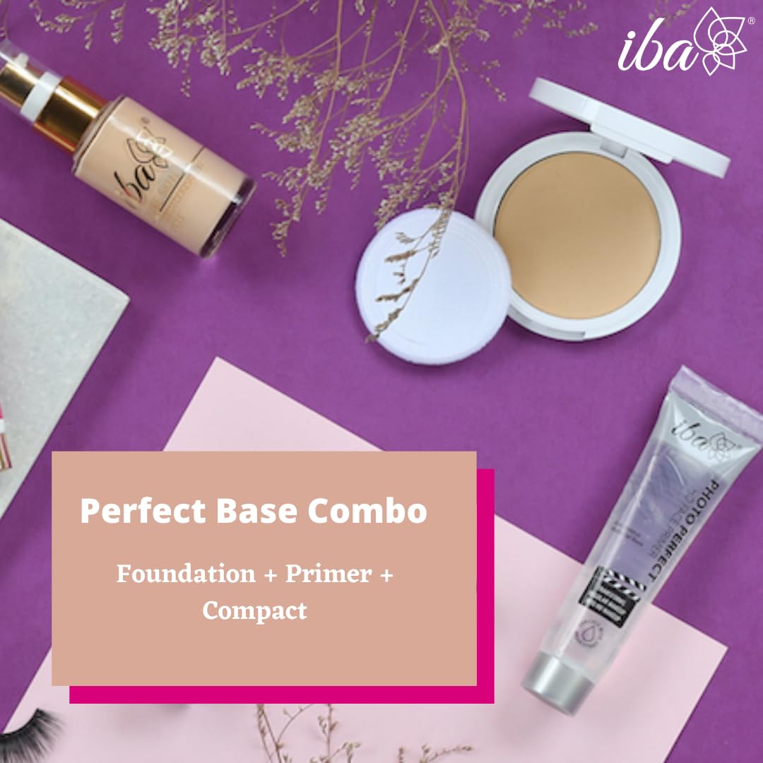 Iba Primer + Foundation + Compact Base Combo - Golden Beige | Long Lasting, Full Coverage Base Makeup | Vegan & Cruelty-Free