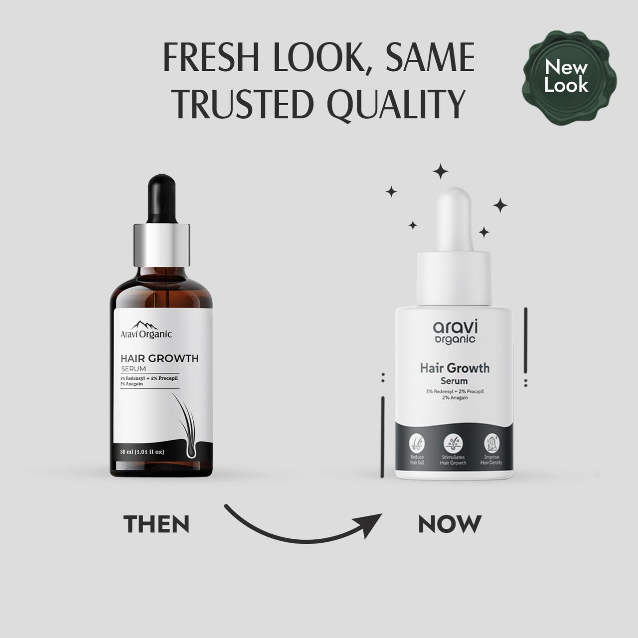 Aravi Organic Hair Growth Serum With 3% Redensyl, 2% Anagain, 2% Procapil - For Hair Growth And Hair Fall Control - For Men & Women - 30 ml