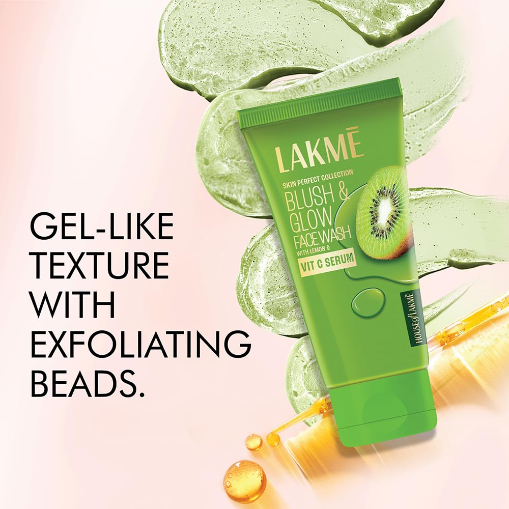 Lakmé Blush & Glow Kiwi Freshness Gel Face Wash with Vitamin C Serum, Refreshing and Gentle Facewash with Kiwi Fruit Extracts|| 50 g