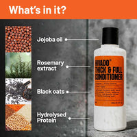 Hivado Thick and Full Conditioner for Men| Lightweight Volumizing, Black oats, Rosemary, Jojoba oil & hydrolysed silk protein, For Healthier looking hair, Sulfate Parabens Free (for men) 250 ml