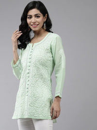Ada Women's  Hand Embroidered Lucknowi Chikankari Cotton Straight Short Top Kurti A178625