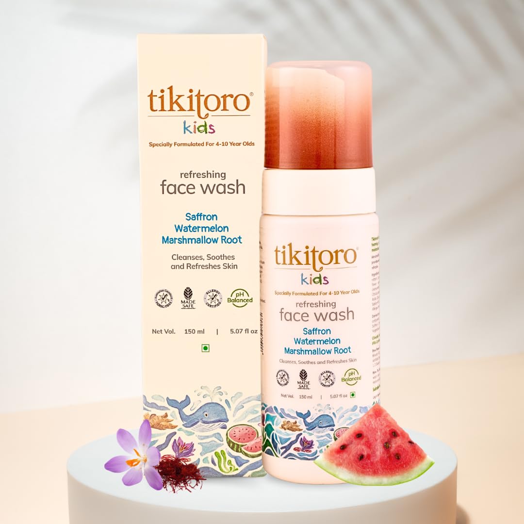 Tikitoro Kids Refreshing face wash| Pediatrician Approved | 100% Vegan with Saffron, Watermelon and Marshmallow Root | Cleanses, Purifies & Moisturises Skin | No Parabens & Sulphates (150 ml x 2)