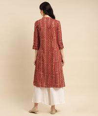 rangita Women Rayon Printed Calf Length Kalidar Kurti with Front Button Placket