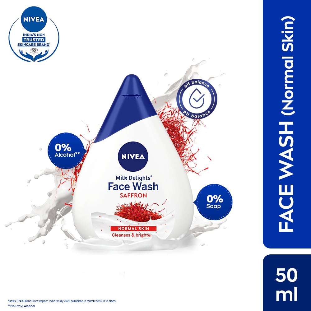 NIVEA Milk Delights Face Wash Precious Saffron For Normal Skin Skin 50ml, 50 ml