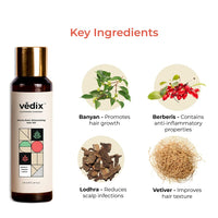 Vedix Ahuta Root Stimulating Ayurvedic Hair Oil | Hair Growth Oil With Berberis + Banyan + Vetiver - Customized Anti Hair Fall Control Oil - 100ml
