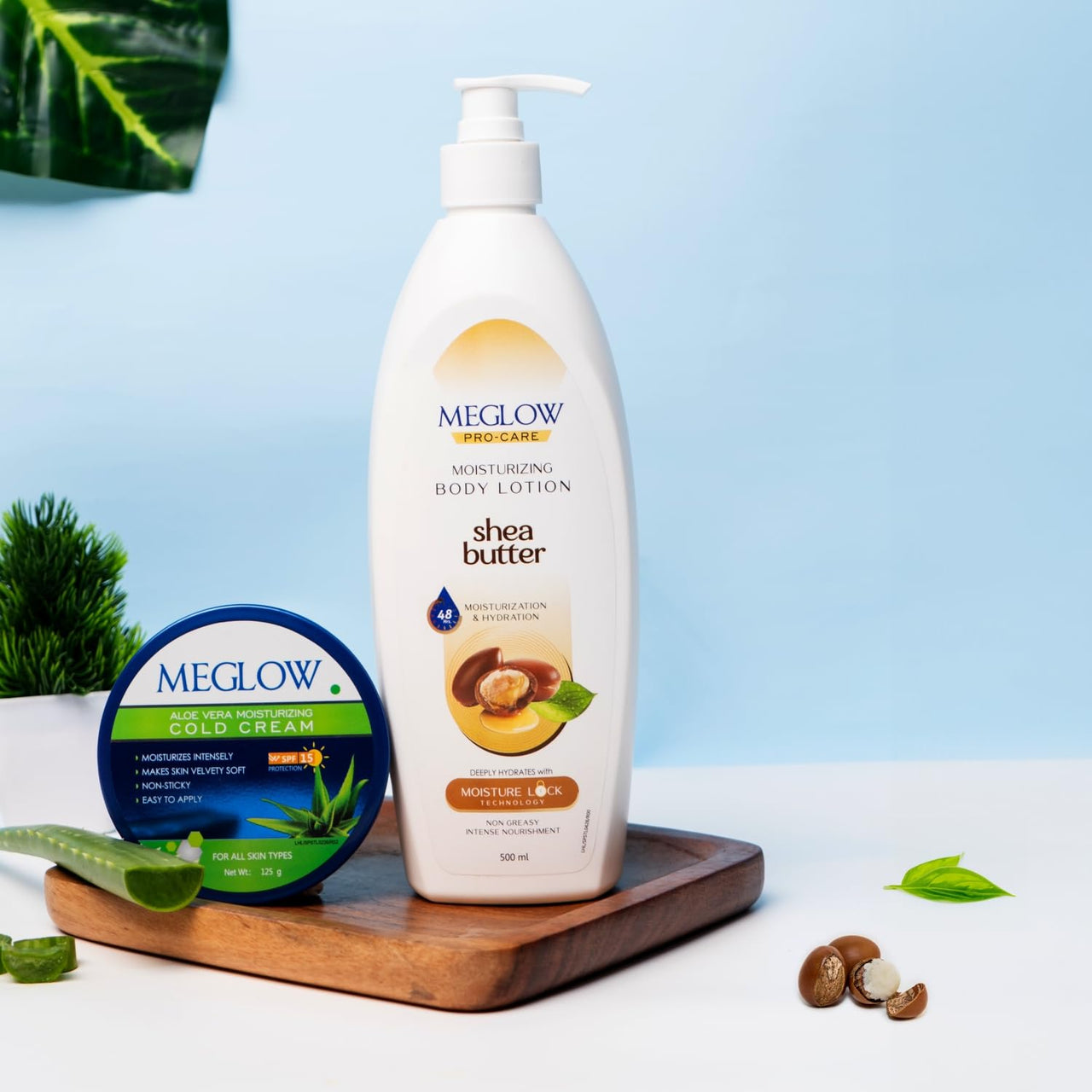 Meglow Combo of Aloe Vera Moisturizing Cold Cream Moisturizer Cream with SPF 15 Protection & Shea Butter - Body Lotion Best Moisturizer for dry skin