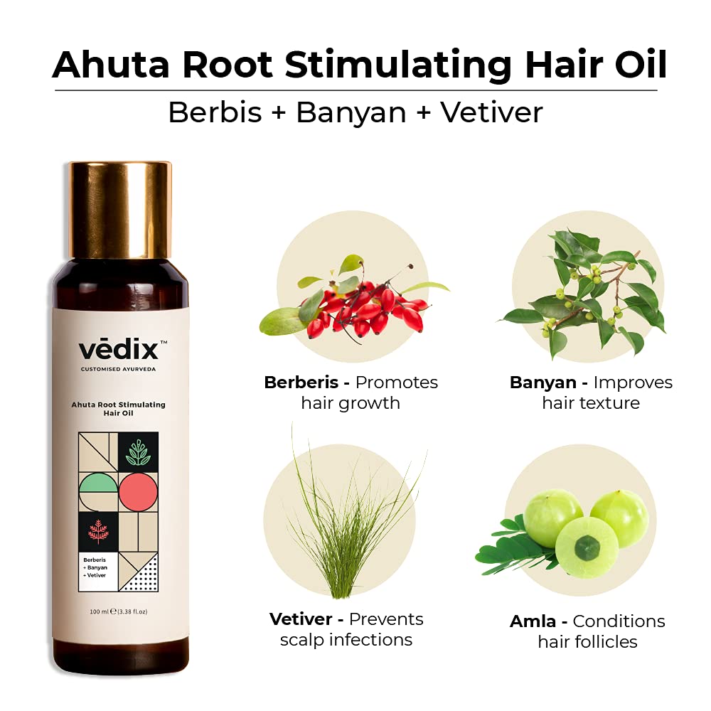 Vedix Customized Hair Fall Control & Dandruff Care Regimen for Dry Hair- Normal-Oily Scalp & Straight Hair, 3 Product Ayurvedic Hair Care Kit-Ayurvedic Hair Oil, Shampoo, Hair Growth Serum, Off White