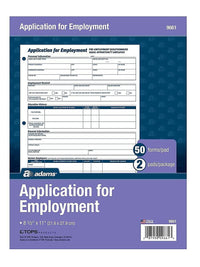 Adams Applications for Employment, 8.5 x 11 Inch, 3-Hole Punched, 50-Sheets/Pack, 2-Pack, White (9661)