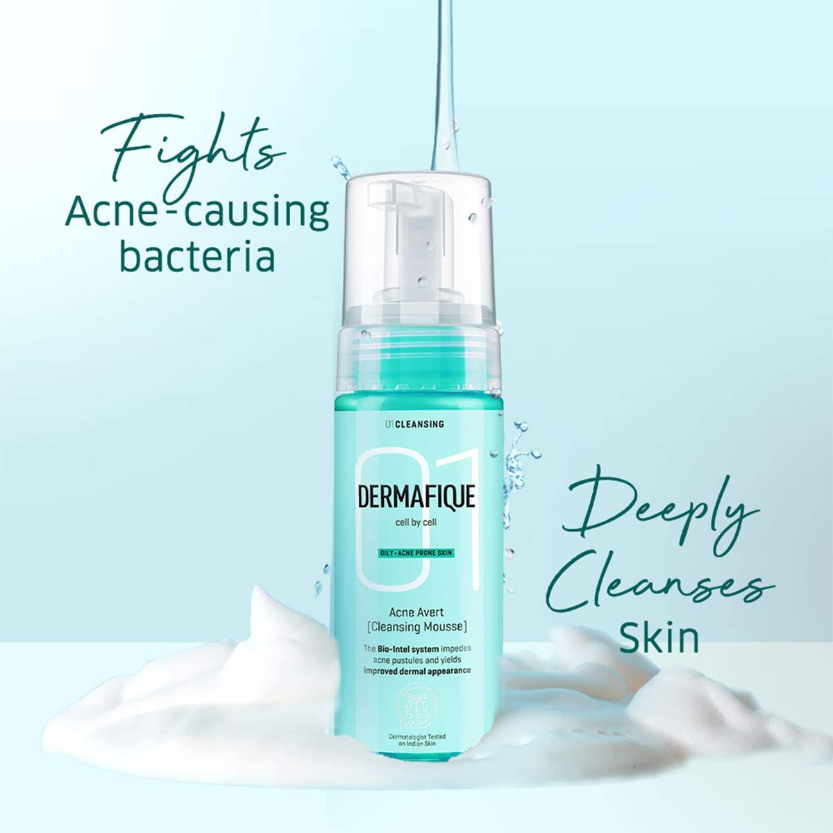 Dermafique Acne Avert Cleansing Mousse, 150 ml - for Acne Prone Skin- Suits Oily and Dry Skin - Foaming Face Wash with Salicylic acid - Cleanses Pores and Clears Out Excess Sebum - Paraben Free, SLES-free- Dermatologist Tested